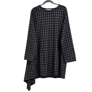 Bryn Walker Tunic Womens XL Grey Black Plaid Asymmetrical Lagenlook USA